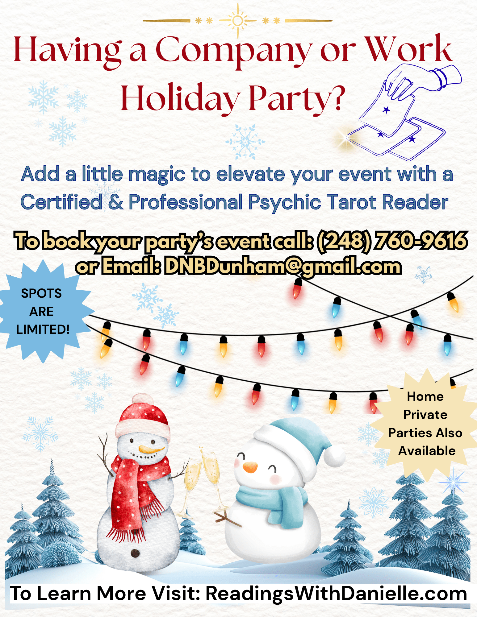 A flyer that outlines the details of a winter spirit gallery with Jeanie Cammarata and Danielle Dunham on December 6th, 2025 from 7-9pm est located at GVST on 26600 Harper Ave. in St. CLair Shores, MI